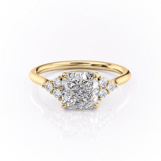 2.15CT Cushion Cut Cluster Style Moissanite Engagement Ring