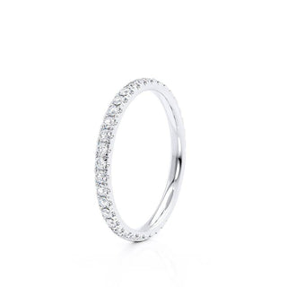 Radiant 0.21ct round full eternity moissanite wedding band angled view showing its sparkle