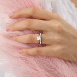 Graceful 0.21ct round full eternity moissanite wedding band angled view showing its sparkle
