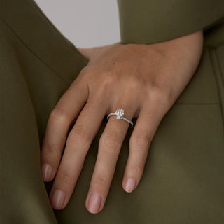 1.1ct Oval Diamond Trace Pave Band Unique Engagement Ring