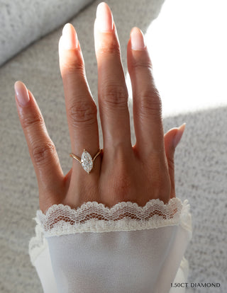 1.50CT-2.50CT Marquise Moissanite Unique Diamond Rings Classy Engagement With Matching Diamond Band