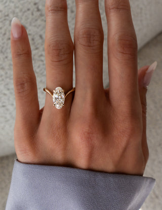 2.0CT-3.0CT Oval Moissanite Unique Diamond Rings Classy Women With Matching Classic Curved Band
