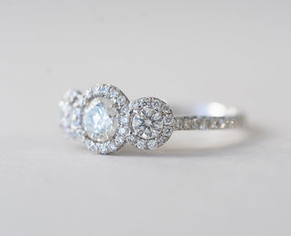 0.50ct 3 Stone Round Halo Moissanite Diamond Engagement Ring