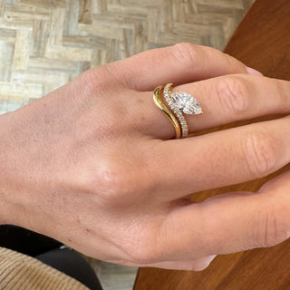 1.41ct Marquise Diamond Sweeping Wave Pave Band Unique Engagement Ring