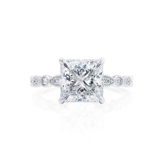 Graceful 1.50ct princess solitaire moissanite ring angled view showing its sparkle
