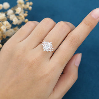 1.33 CT Oval Cut Cluster Bridal Moissanite Engagement Ring side view
