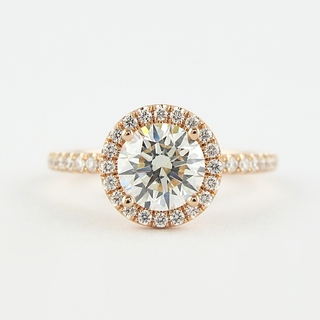Modern 1.0ct round halo moissanite ring front view