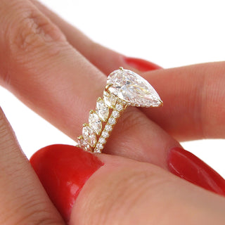 Modern 1.32ct marquise full eternity moissanite wedding band shown on a finger