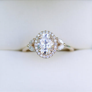 0.3ct Oval Cut Halo Cluster Diamond Moissanite Engagement Ring