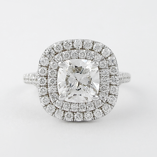 0.95CT Cushion Cut Double Halo Moissanite Engagement Ring
