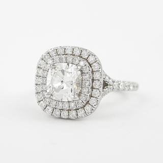 0.95CT Cushion Cut Double Halo Moissanite Engagement Ring
