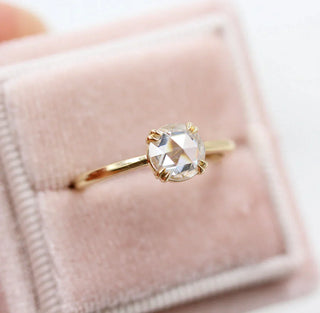 1.0CT Round Rose Cut Solitaire Moissanite Diamond Engagement Ring