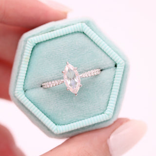 0.90ct Marquise Cut Pave Moissanite Diamond Engagement Ring