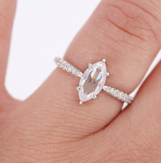 0.90ct Marquise Cut Pave Moissanite Diamond Engagement Ring
