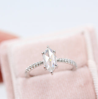 0.90ct Marquise Cut Pave Moissanite Diamond Engagement Ring