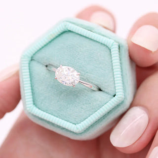 2.0 CT Oval Cut Solitaire Halo Moissanite Engagement Ring close up
