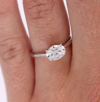 2.0 CT Oval Cut Solitaire Halo Moissanite Engagement Ring front view
