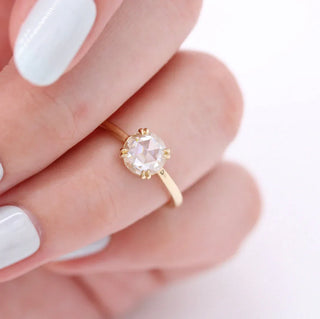 1.0CT Round Rose Cut Solitaire Moissanite Diamond Engagement Ring