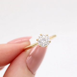 Bold 1.0ct round solitaire moissanite ring shown on a finger