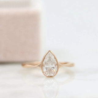 1.33CT Pear Cut Bezel Solitaire Moissanite Diamond Engagement Ring