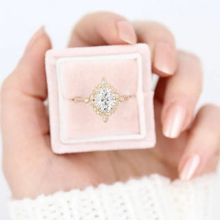 1.33CT Oval Cut Cluster Halo Moissanite Engagement Ring