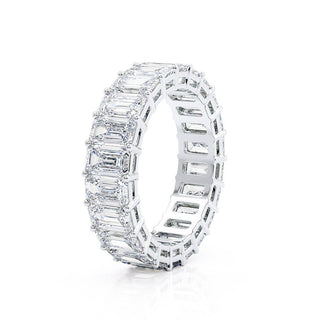 Refined 6.0ct emerald full eternity moissanite wedding band close up of the setting