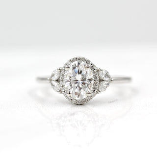 0.3ct Oval Cut Halo Cluster Diamond Moissanite Engagement Ring