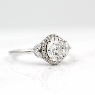 0.3ct Oval Cut Halo Cluster Diamond Moissanite Engagement Ring