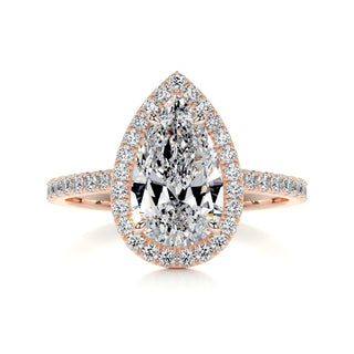 3.50ct Pear Cut Halo Pave Diamond Moissanite Engagement Ring
