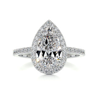 3.50ct Pear Cut Halo Pave Diamond Moissanite Engagement Ring