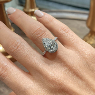 3.50ct Pear Cut Halo Pave Diamond Moissanite Engagement Ring