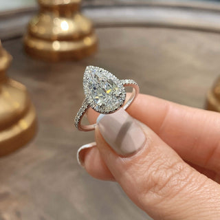 3.50ct Pear Cut Halo Pave Diamond Moissanite Engagement Ring