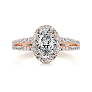 0.90ct Oval Cut Halo Split Shank Diamond Moissanite Engagement Ring
