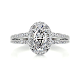 0.90ct Oval Cut Halo Split Shank Diamond Moissanite Engagement Ring