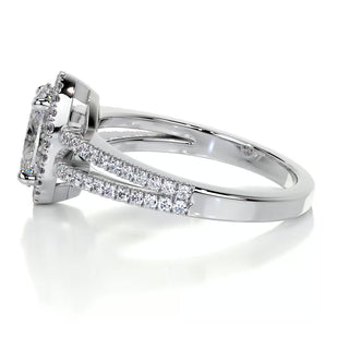 0.90ct Oval Cut Halo Split Shank Diamond Moissanite Engagement Ring