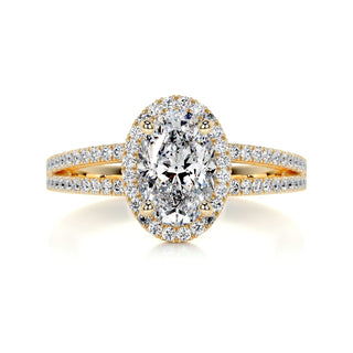 0.90ct Oval Cut Halo Split Shank Diamond Moissanite Engagement Ring