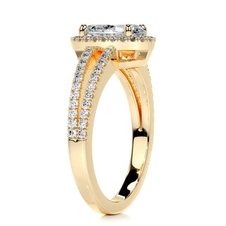 0.90ct Oval Cut Halo Split Shank Diamond Moissanite Engagement Ring