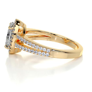 0.90ct Oval Cut Halo Split Shank Diamond Moissanite Engagement Ring