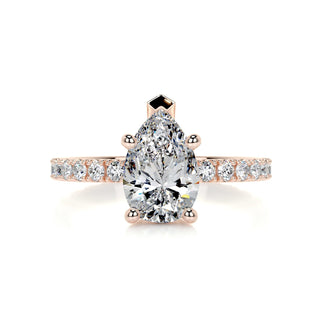 Delicate 1.5ct pear hidden halo moissanite ring front view