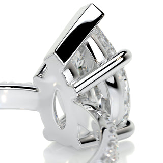 Delicate 1.5ct pear hidden halo moissanite ring detail view of the band