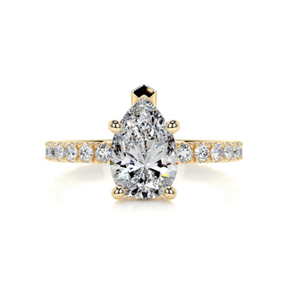 Delicate 1.5ct pear hidden halo moissanite ring macro detail of the stones