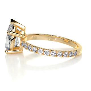 Elegant 1.5ct pear hidden halo moissanite ring side profile view