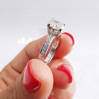 1.0 CT Oval Cut Pave Diamond Moissanite Engagement Ring