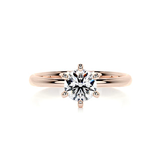 Modern 1.0ct round solitaire moissanite ring three quarter angled view