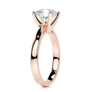 Shimmering 2.0ct round solitaire moissanite ring side profile view