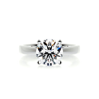 Shimmering 2.0ct round solitaire moissanite ring three quarter angled view