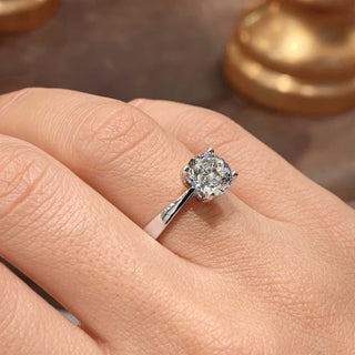 Shimmering 2.0ct round solitaire moissanite ring top view