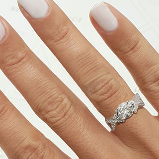1.15ct Round Cut Split Shank Pave Moissanite Diamond Engagement Ring