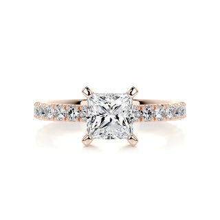 1.0ct Princess Cut Pave Diamond Moissanite Engagement Ring