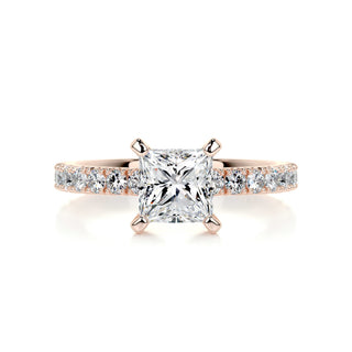 1.07 CT Princess Cut Pave Diamond Moissanite Engagement Ring